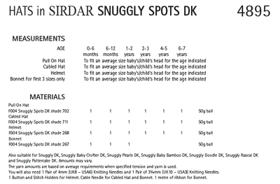 Sirdar 4895 Hats in Snuggly Spots DK (PDF) Knit in a Box
