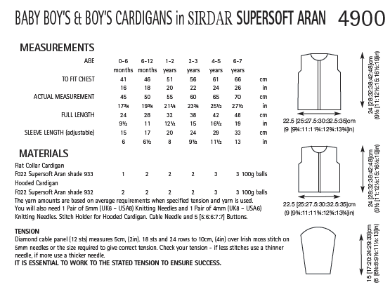 Sirdar 4900 Baby Boy´s and Boy´s Cardigan in Supersoft Aran (PDF) Knit in a Box
