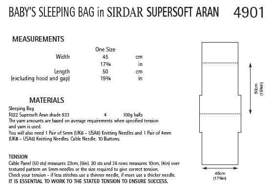 Sirdar 4901 Baby´s Sleeping Bag in Supersoft Aran (PDF) Knit in a Box
