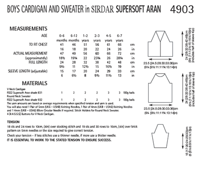 Sirdar 4903 Boy´s Cardigan and Sweater in Supersoft Aran (PDF) Knit in a Box