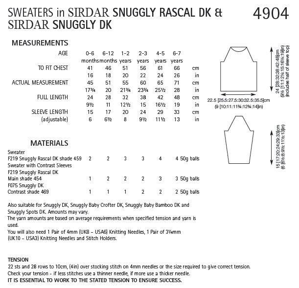Sirdar 4904 Sweaters in Snuggly Rascal DK and Sirdar Snuggly DK (PDF) Knit in a Box