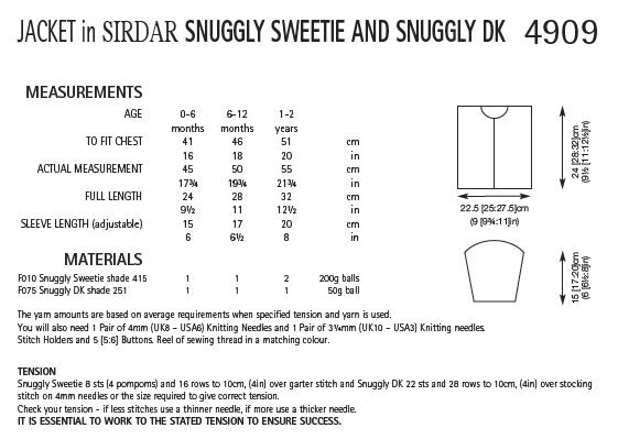 Sirdar 4909 Jacket in Snuggly Sweetie and Snuggly DK (PDF) Knit in a Box