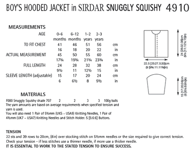 Sirdar 4910 Boy´s Hooded Jacket in Snuggly Squischy (PDF) Knit in a Box