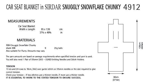 Sirdar 4912 Car Seat Blanket in Snuggly Snowflake Chunky (PDF) Knit in a Box