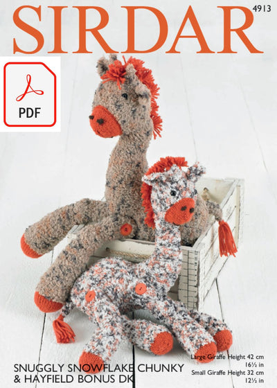 Sirdar 4913 Giraffe Toys in Snowflake Chunky and Hayfield Bonus DK (PDF) Knit in a Box