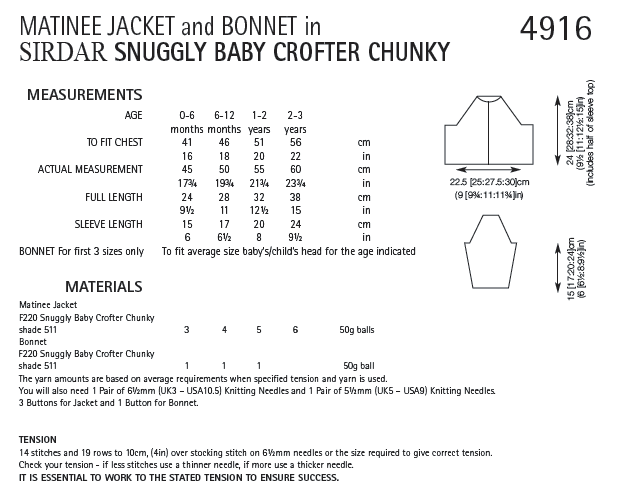 Sirdar 4916 Cardigans Matinee Jacket and Bonnet in Snuggly Baby Crofter Chunky (PDF) Knit in a Box