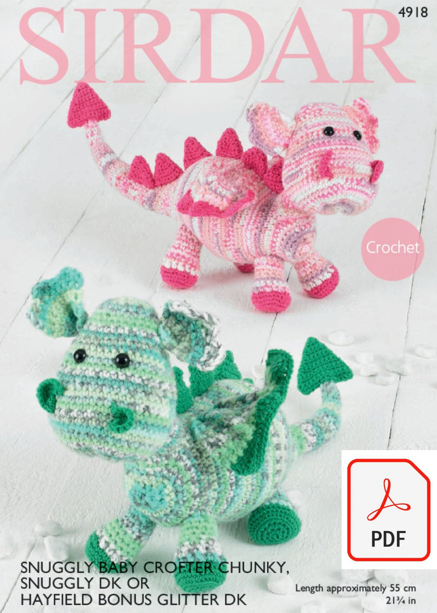 Sirdar 4918 Dragons in Snuggly Baby Crofter Chunky, Sirdar Snuggly DK OR Hayfield Bonus Glitter (PDF) Knit in a Box 