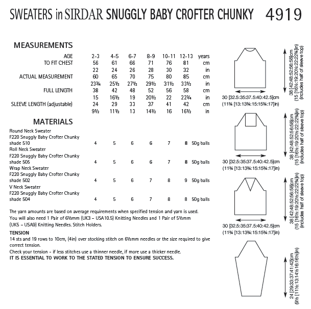 Sirdar 4919 Sweaters in Snuggly Baby Crofter Chunky (PDF) Knit in a Box