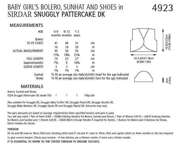 Sirdar 4923 Baby Girl´s Bolero, Sunhat and Shoes in Snuggly Pattercake DK (PDF) Knit in a Box