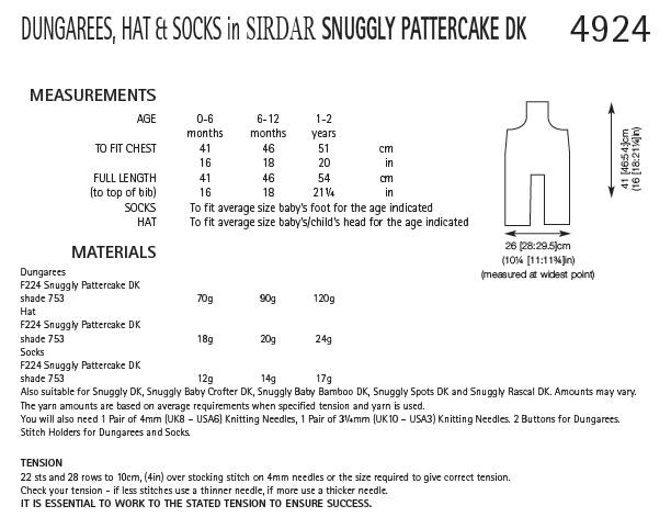 Sirdar 4924 Dungarees, Hat and Socks in Snuggly Pattercake DK (PDF) Knit in a Box