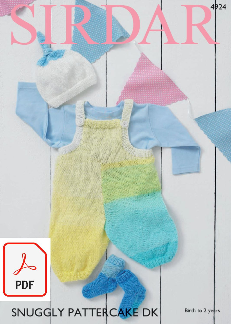 Sirdar 4924 Dungarees, Hat and Socks in Snuggly Pattercake DK (PDF) Knit in a Box 