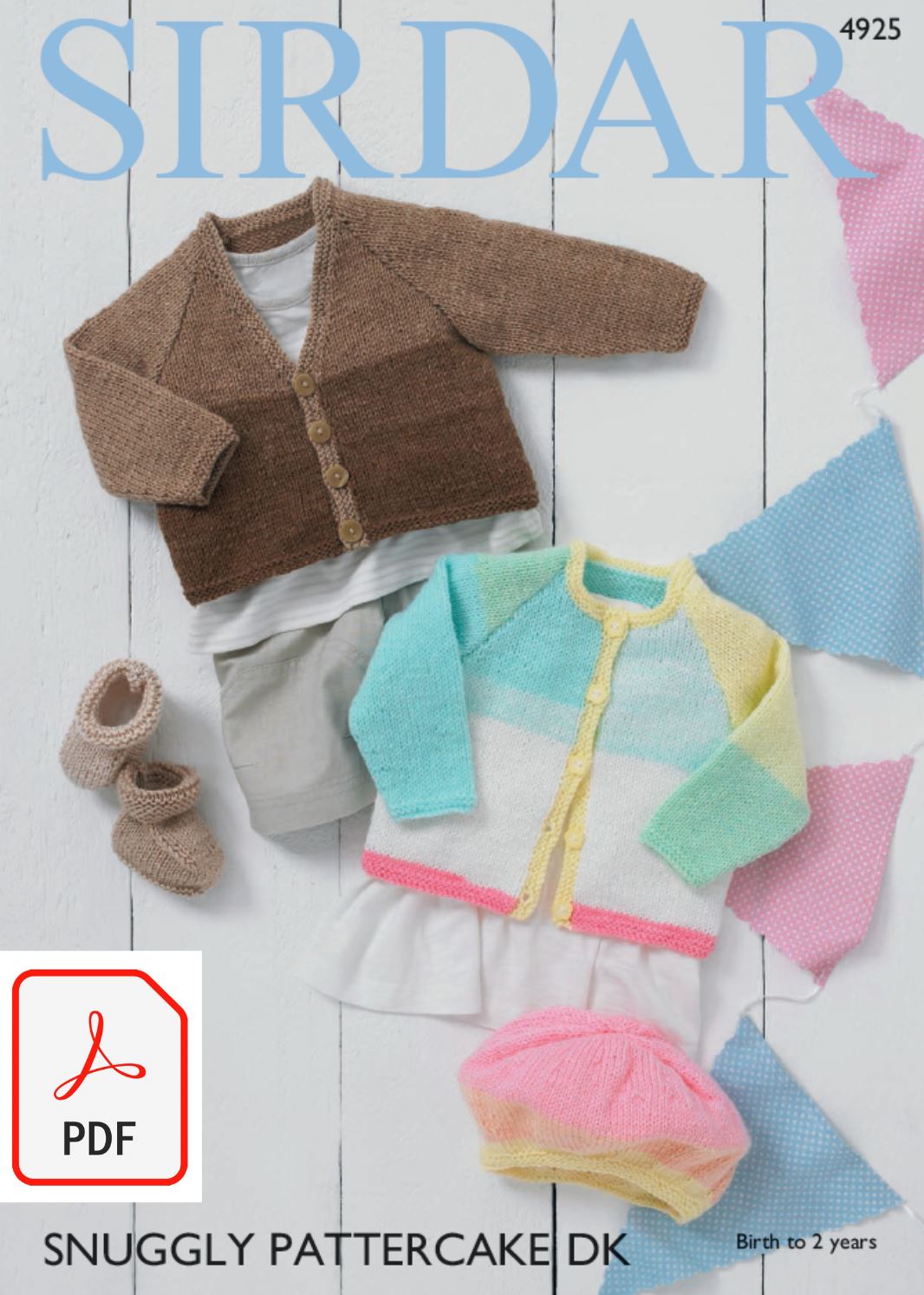Sirdar 4925 Baby Girl´s and Boy´s Cardigans, Bootees and Beret in Pattercake DK (PDF) Knit in a Box