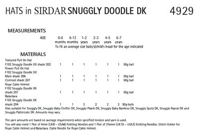Sirdar 4929 Hats in Snuggly Doodle DK (PDF) Knit in a Box