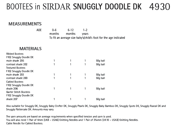 Sirdar 4930 Bootees in Snuggly Doodle DK (PDF) Knit in a Box