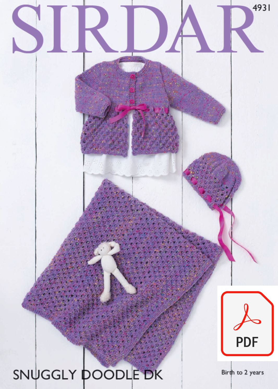 Sirdar 4931 Coat, Bonnet and Blanket in Snuggly Doodle DK (PDF) Knit in a Box