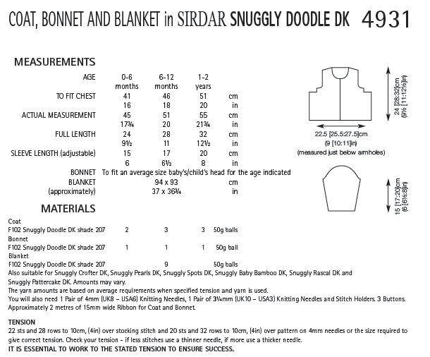Sirdar 4931 Coat, Bonnet and Blanket in Snuggly Doodle DK (PDF) Knit in a Box