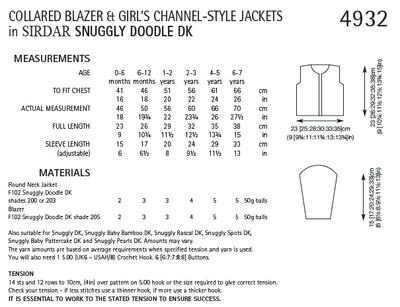 Sirdar 4932 Collared Blazer and Girl´s Channel-Style Jackets in Snuggly Doodle DK (PDF) Knit in a Box