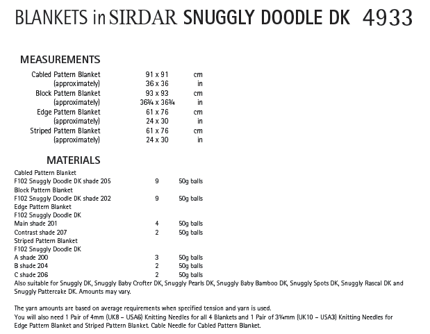Sirdar 4933 Blankets in Snuggly Doodle DK (PDF) Knit in a Box