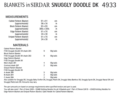 Sirdar 4933 Blankets in Snuggly Doodle DK (PDF) Knit in a Box