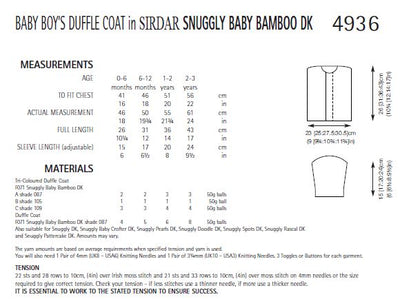 Sirdar 4936 Baby Boy´s Duffle Coat in Snuggly Baby Bamboo DK (PDF) Knit in a Box