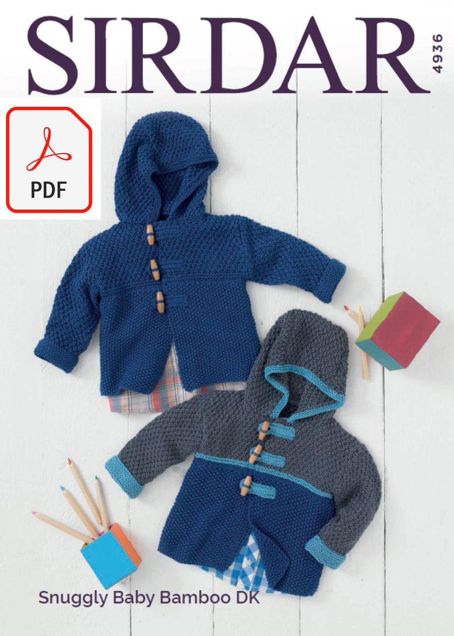 Sirdar 4936 Baby Boy´s Duffle Coat in Snuggly Baby Bamboo DK (PDF) Knit in a Box 