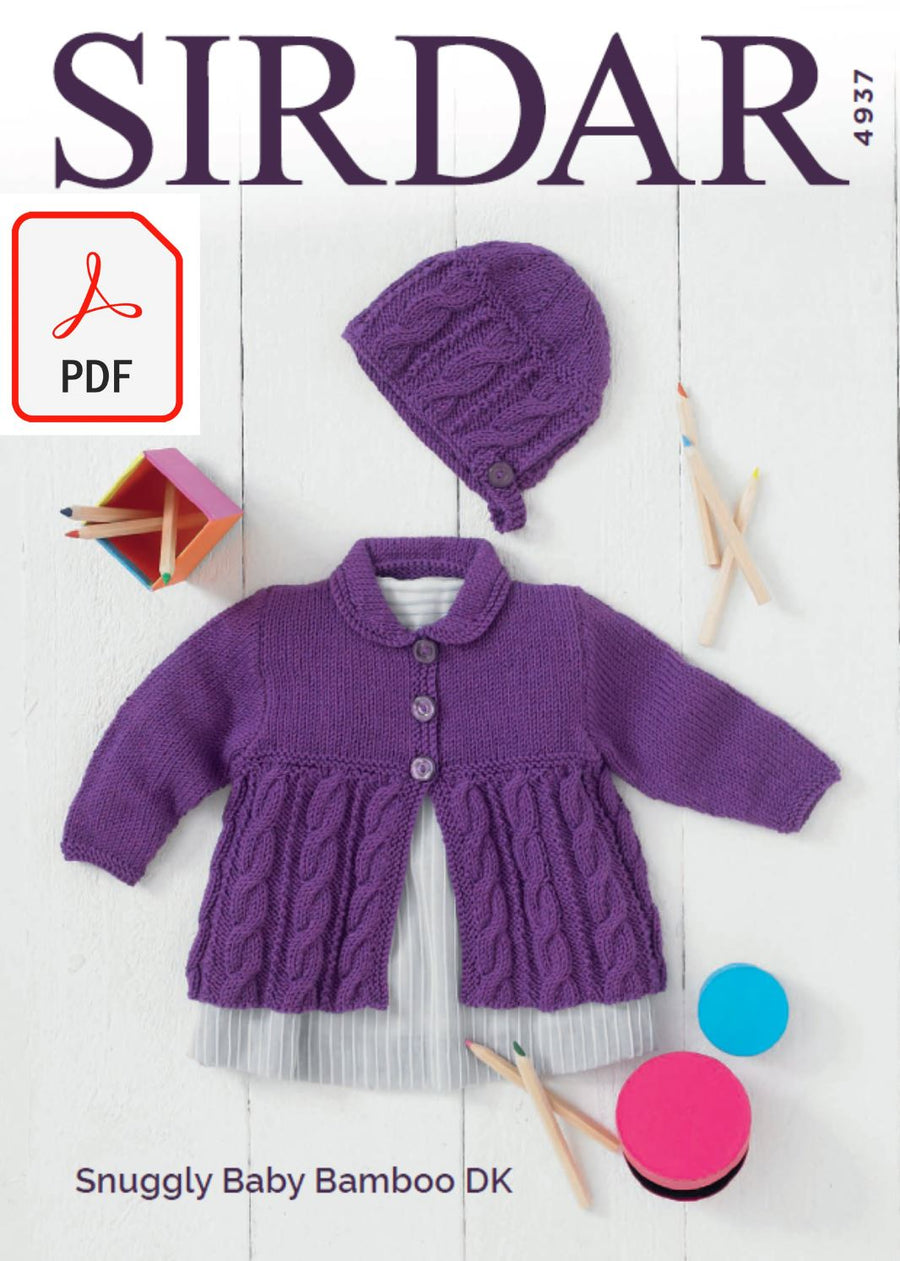 Sirdar 4937 Cardigan and Bunnet in Snuggly Baby Bamboo DK (PDF) Knit in a Box 