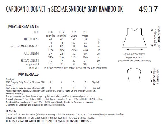 Sirdar 4937 Cardigan and Bunnet in Snuggly Baby Bamboo DK (PDF) Knit in a Box