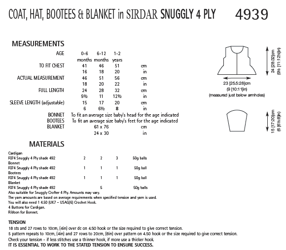 Sirdar 4939 Coat, Hat, Bootees and Blanket in Snuggly 4 Ply (PDF) Knit in a Box