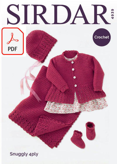 Sirdar 4939 Coat, Hat, Bootees and Blanket in Snuggly 4 Ply (PDF) Knit in a Box