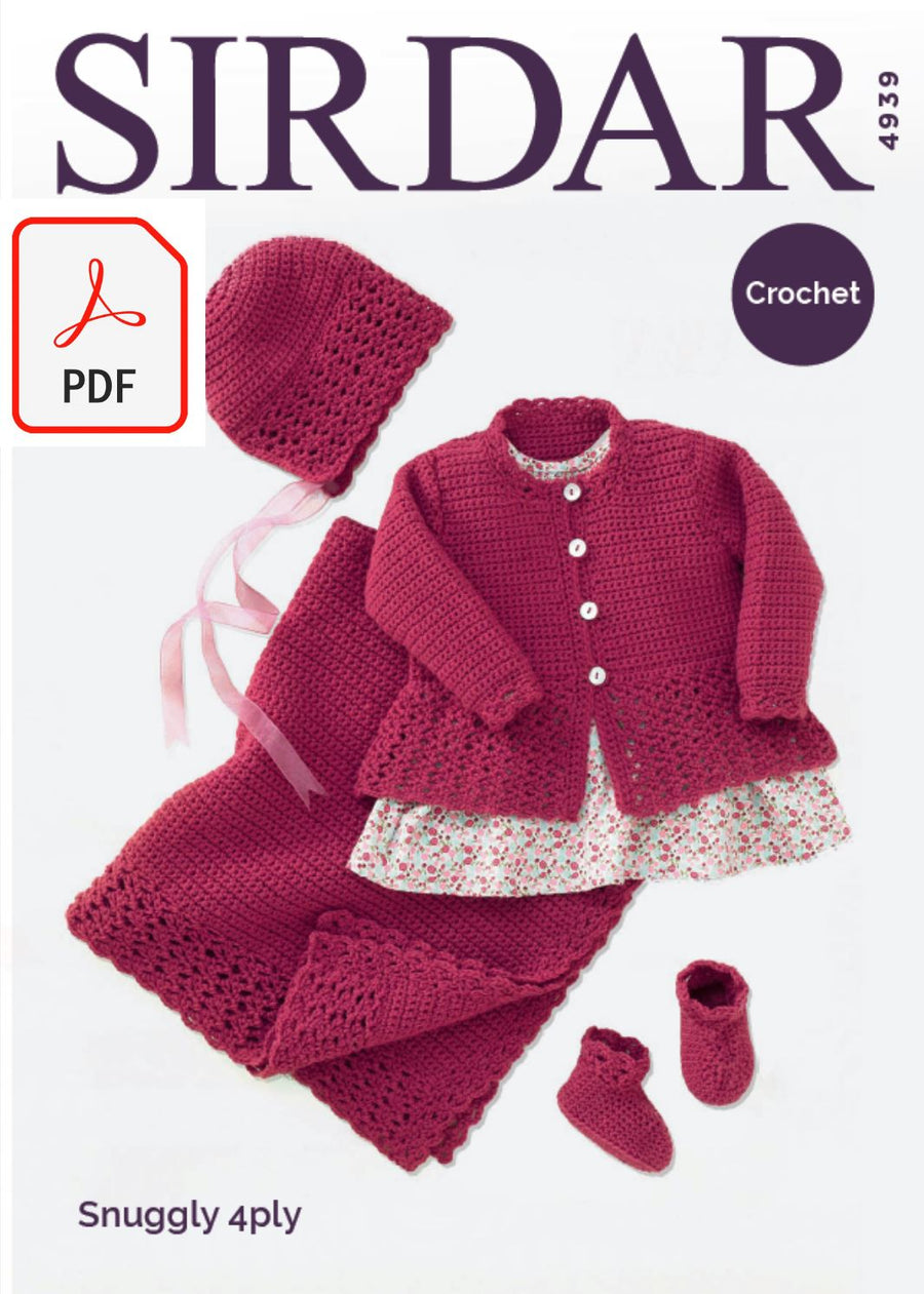 Sirdar 4939 Coat, Hat, Bootees and Blanket in Snuggly 4 Ply (PDF) Knit in a Box 