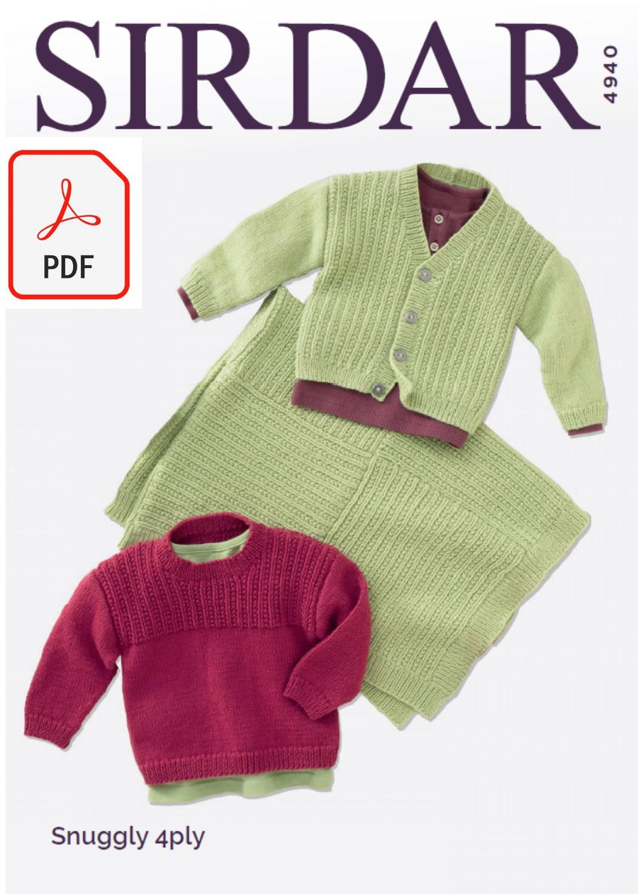 Sirdar 4940 Sweater, Cardigan and Blanket in Snuggly 4 Ply (PDF) Knit in a Box 