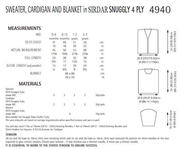 Sirdar 4940 Sweater, Cardigan and Blanket in Snuggly 4 Ply (PDF) Knit in a Box