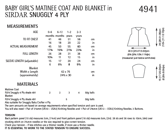 Sirdar 4941 Baby Girl´s Matinee Coat and Blanket in Snuggly 4 Ply (PDF) Knit in a Box