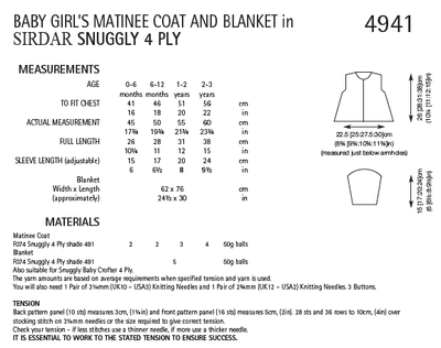Sirdar 4941 Baby Girl´s Matinee Coat and Blanket in Snuggly 4 Ply (PDF) Knit in a Box