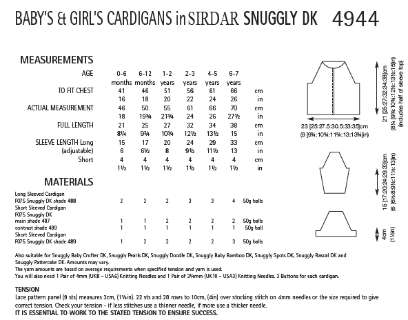 Sirdar 4944 Baby´s and Girl´s in Snuggly DK (PDF) Knit in a Box