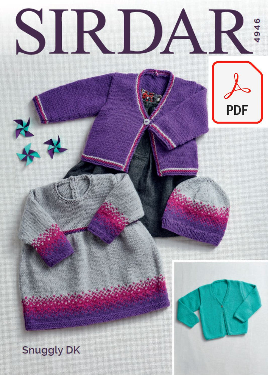 Sirdar 4946 Dress, Cardigans and Hats in Snuggly DK (PDF) Knit in a Box 