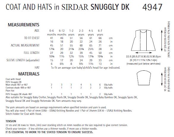 Sirdar 4947 Coat and Hats in Snuggly DK (PDF) Knit in a Box