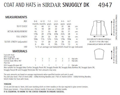 Sirdar 4947 Coat and Hats in Snuggly DK (PDF) Knit in a Box