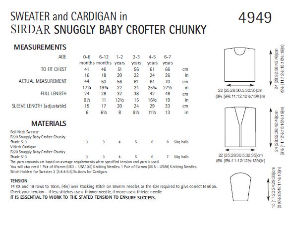 Sirdar 4949 Sweater and Cardigan in Snuggly Baby Crofter Chunky (PDF) Knit in a Box