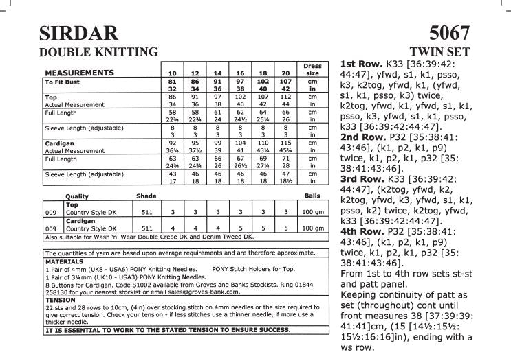 Sirdar 5067 Twin Set in Country Style DK (PDF) Knit in a Box