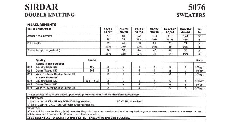 Sirdar 5076 Sweaters in Country Style DK (PDF) Knit in a Box