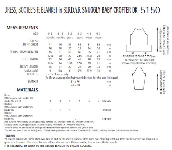 Sirdar 5150 Dress, Bootee´s and Blanket in Snuggly Baby Crofter DK (PDF) Knit in a Box