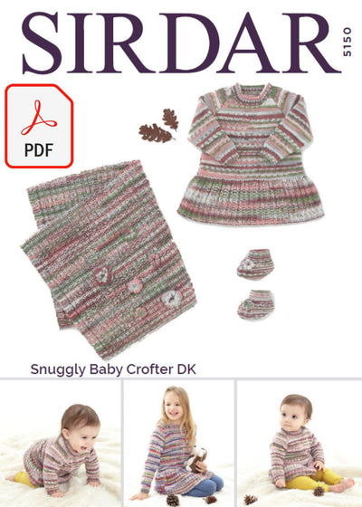 Sirdar 5150 Dress, Bootee´s and Blanket in Snuggly Baby Crofter DK (PDF) Knit in a Box