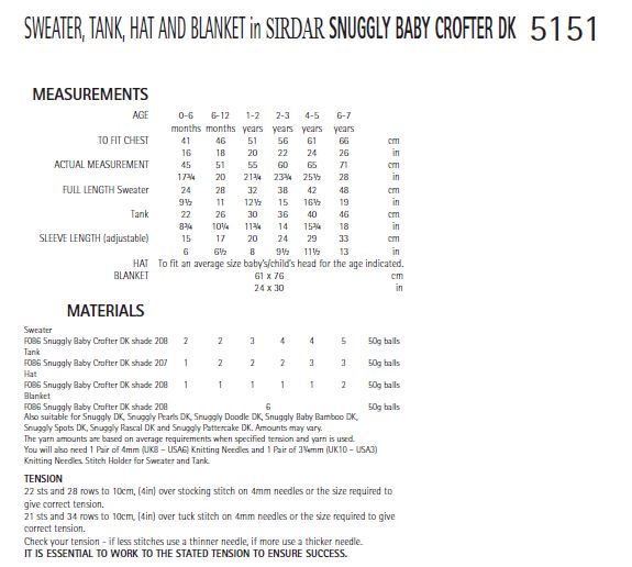 Sirdar 5151 Sweater, Tank, Hat and Blanket in Snuggly Baby Crofter DK (PDF) Knit in a Box