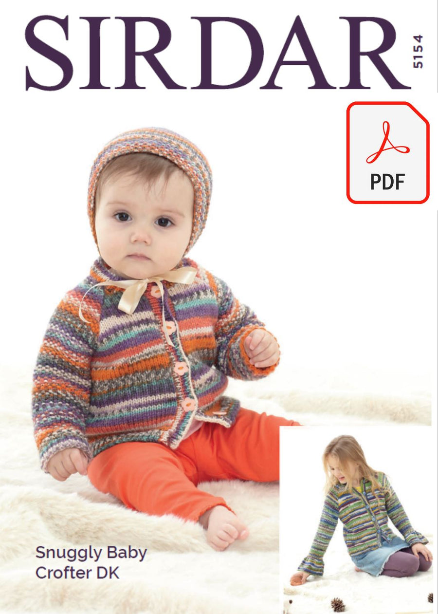 Sirdar 5154 Cardigan and Bonnet in Snuggly Baby Crofter DK (PDF) Knit in a Box 