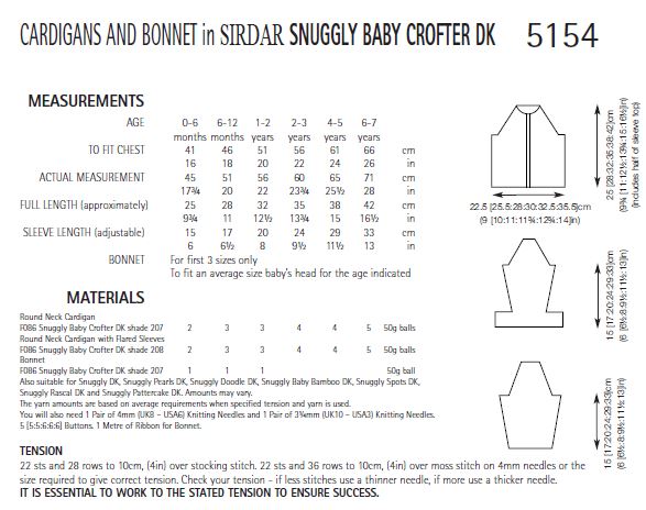 Sirdar 5154 Cardigan and Bonnet in Snuggly Baby Crofter DK (PDF) Knit in a Box