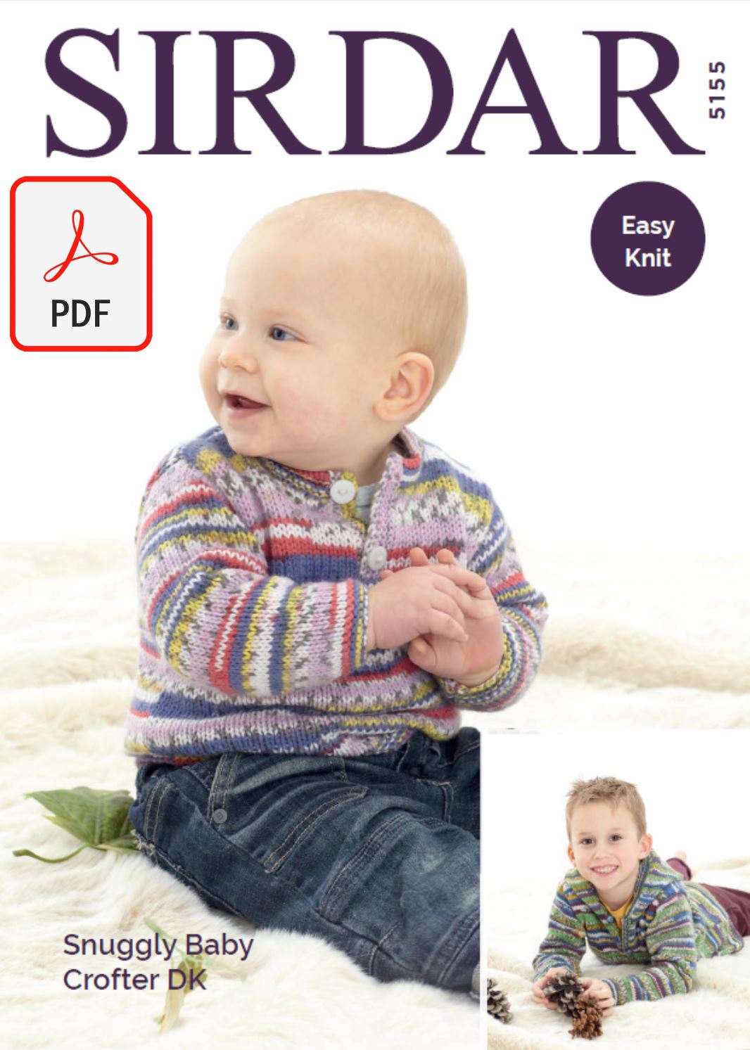 Sirdar 5155 Sweater and Cardigan with Hood in Snuggly Baby Crofter DK (PDF) Knit in a Box