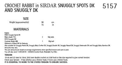Sirdar 5157 Crochet Rabbit in Snuggly Spots DK and Snuggly DK (PDF) Knit in a Box