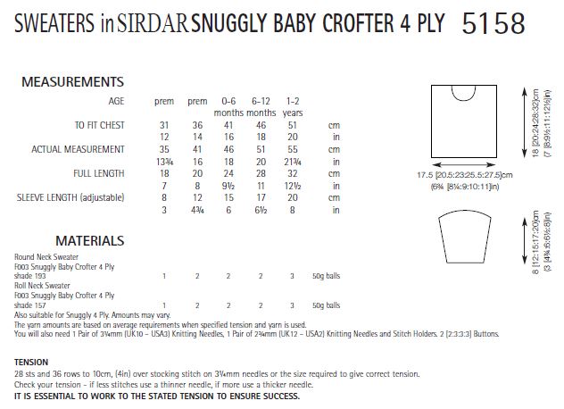 Sirdar 5158 Sweaters in Snuggly Baby Crofter 4 Ply (PDF) Knit in a Box