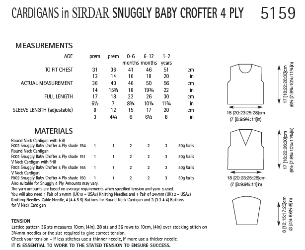 Sirdar 5159 Cardigans in Snuggly Baby Crofter 4 Ply (PDF) Knit in a Box